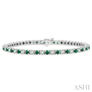 1 1/2 ctw Square Box Link 2.5MM Emerald and Round Cut Diamond Precious Tennis Bracelet in 14K White Gold