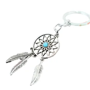 1 pcs 2017 7New Hot Ancient silver color Dreamcatcher Keychain Leaf feather tassel  dream catcher Key chain Ring