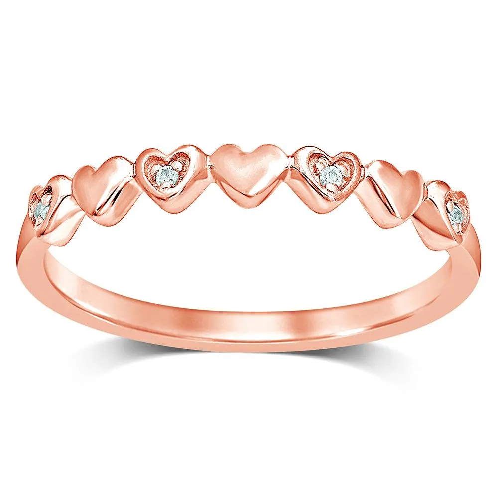 10K Rose Gold Diamond Accent Little Heart Stackable Band