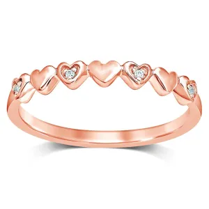 10K Rose Gold Diamond Accent Little Heart Stackable Band