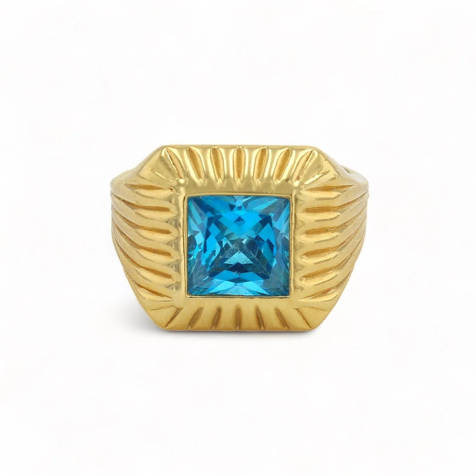 10K Yellow Gold Ring and Blue Stone - 8090