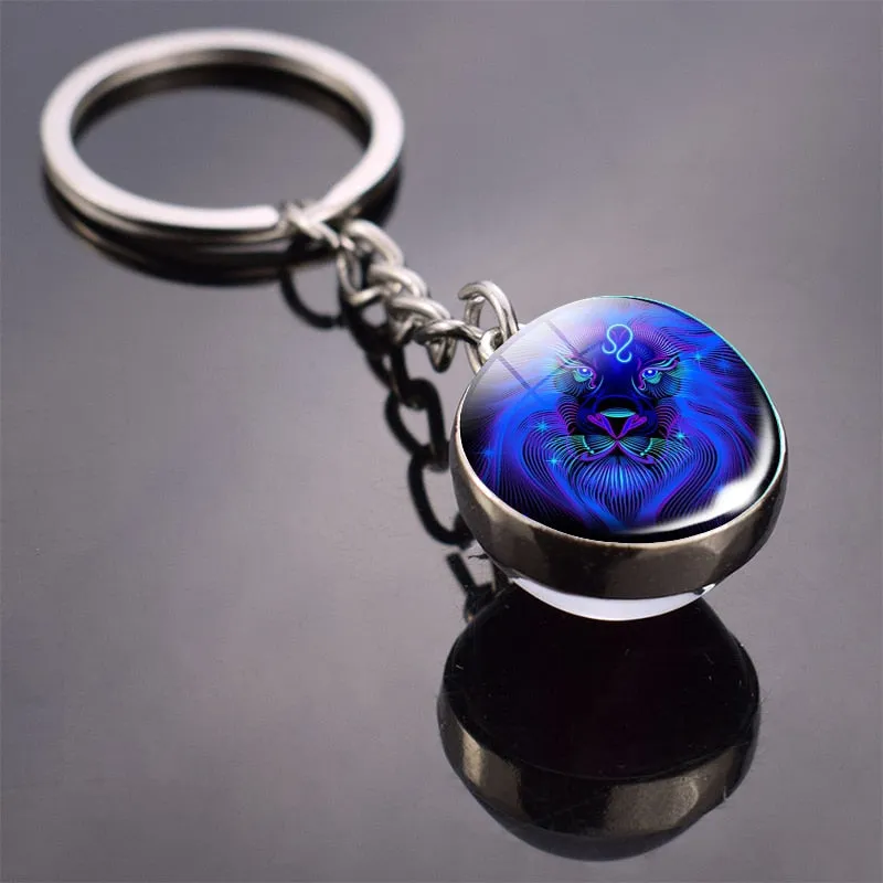 12 Constellation Keychain Fashion Double Side Cabochon Glass Ball Keychain For Men Women