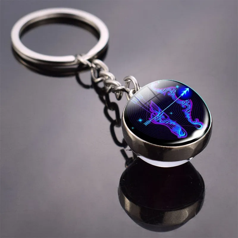 12 Constellation Keychain Fashion Double Side Cabochon Glass Ball Keychain For Men Women