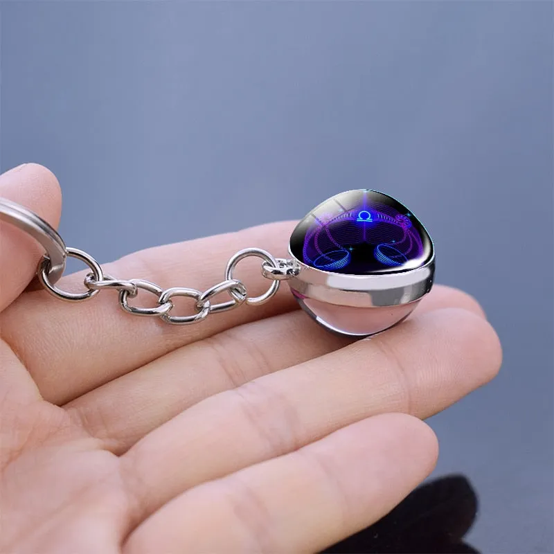 12 Constellation Keychain Fashion Double Side Cabochon Glass Ball Keychain For Men Women