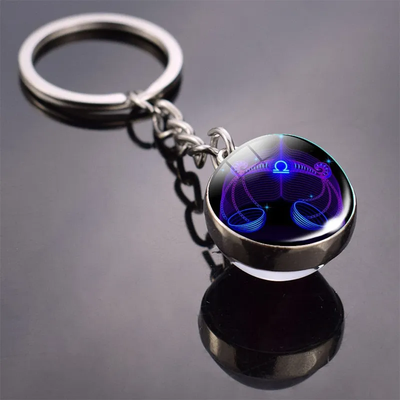 12 Constellation Keychain Fashion Double Side Cabochon Glass Ball Keychain For Men Women