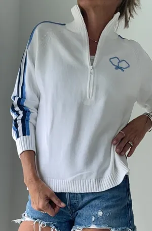 1/2 Zip Pickleball Sweater White/Blue