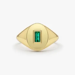 14k Gold Baguette Emerald Signet Ring