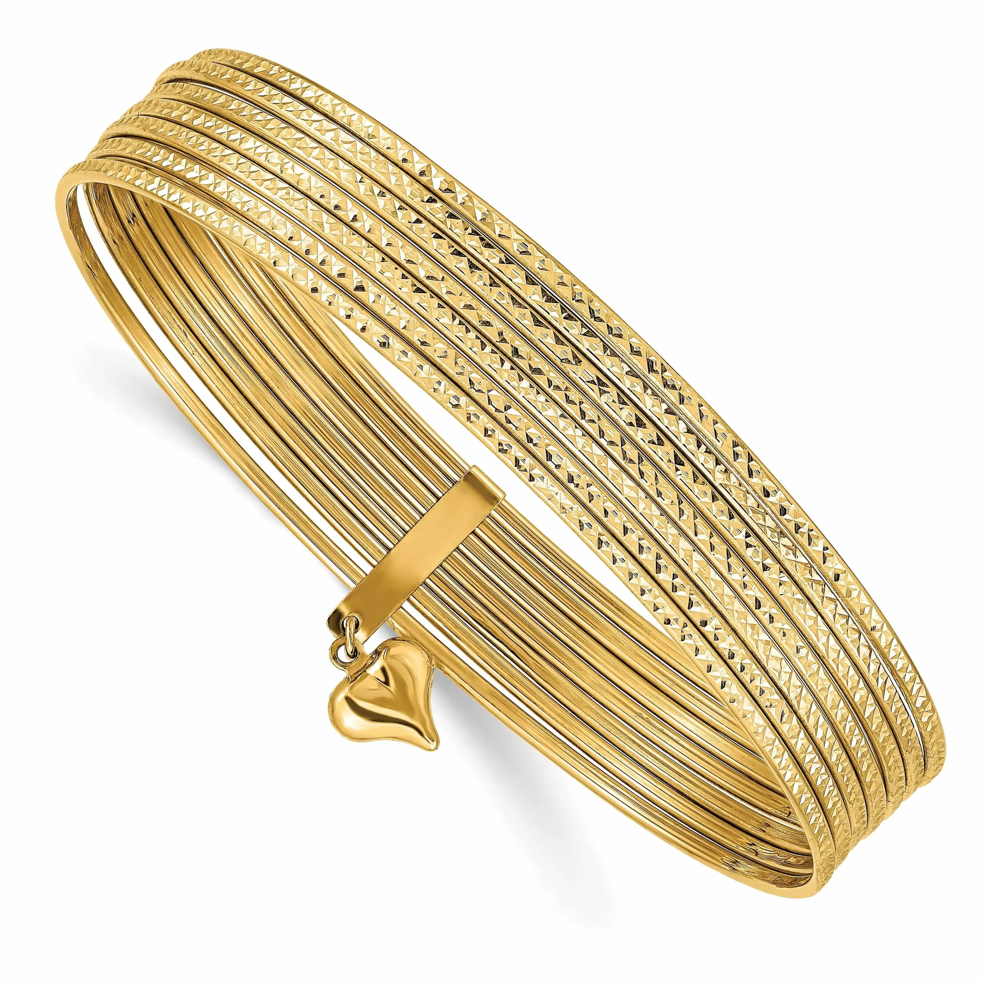 14k Gold Diamond Cut Slip On 7 Bangles