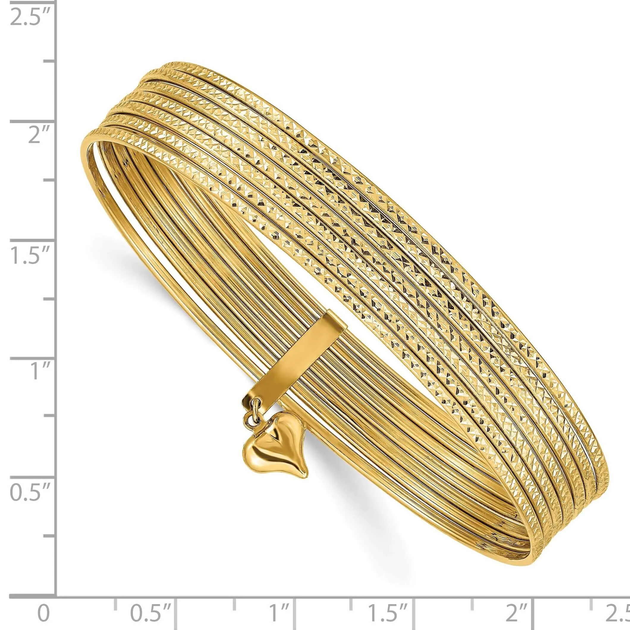 14k Gold Diamond Cut Slip On 7 Bangles