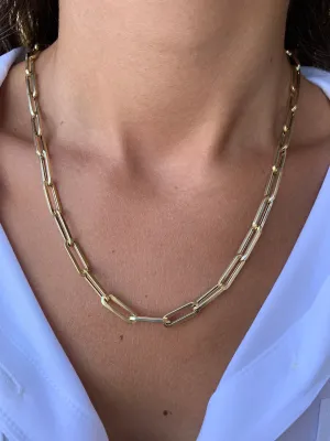 14K Gold Paper Clip Large Necklace