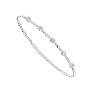 14K White Gold Bezel Set Diamond Beaded Flex Bangle