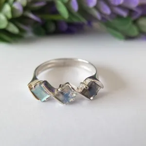 14K White Gold Square Brown Labradorite 4mm Ring