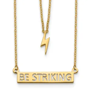 14k Yellow Gold Polished Finish Solid Two-Strand Lightning & Be Striking Bar Design in a 17-inch Cable Chain Necklace Set