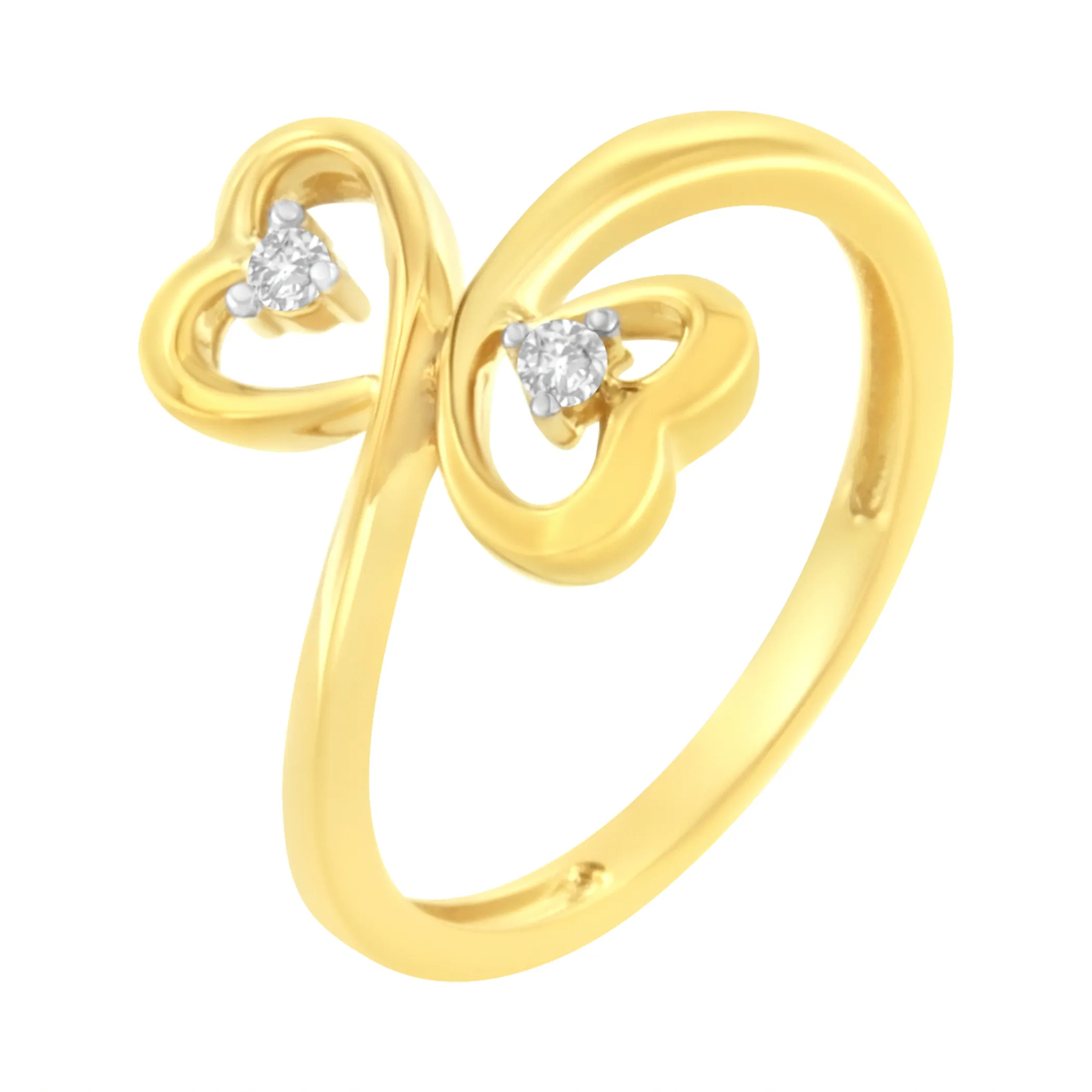 14KT Yellow Gold 1/20 ctw. Dual Heart Diamond Ring (K-L, I1-I2)