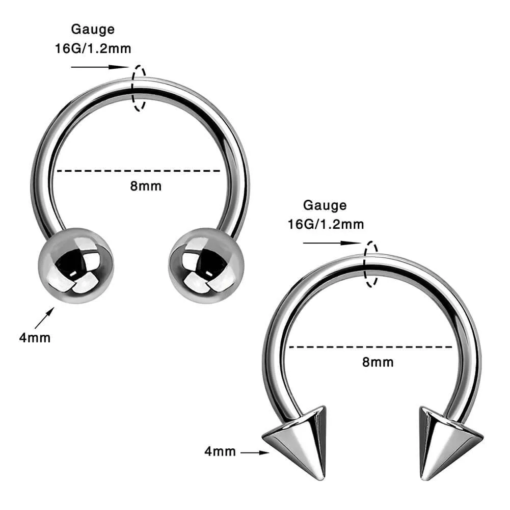 16G 2PCS Titanium Horseshoe Septum Ring Pack 8/10/12mm