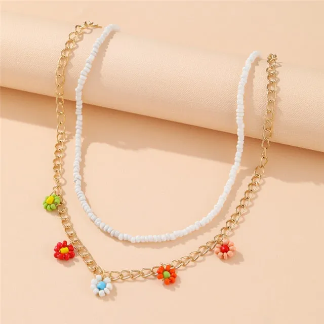 17KM Bohemian Colorful Bead Shell Necklace for Women Summer Short Beaded Collar Clavicle Choker Necklace Female Jewelry