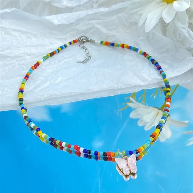 17KM Bohemian Colorful Bead Shell Necklace for Women Summer Short Beaded Collar Clavicle Choker Necklace Female Jewelry