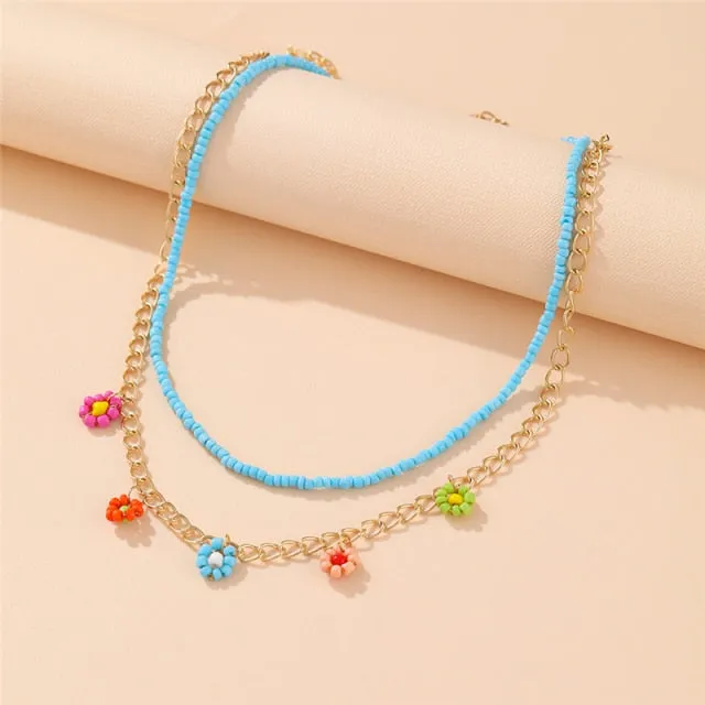 17KM Bohemian Colorful Bead Shell Necklace for Women Summer Short Beaded Collar Clavicle Choker Necklace Female Jewelry