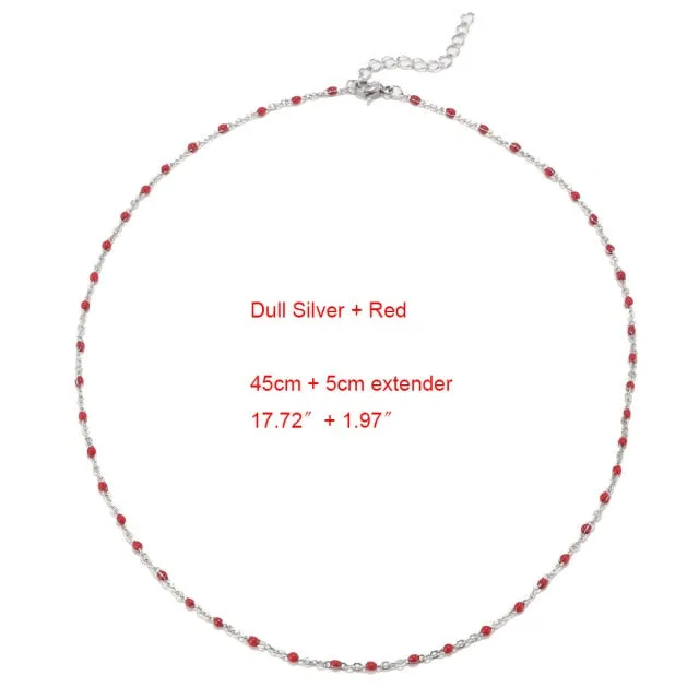 1pcs Stainless Steel Gold/Silver Color Choker Necklace Enamel Satellite Beaded Cable Ball Chain Choker Womens Necklaces