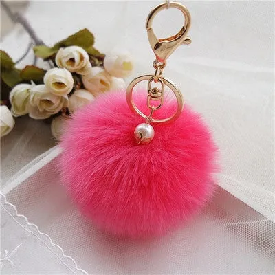 2016 Hot Sale, Fluffy Ball Keychain Cute Pompom Simulation Rabbit Fur Ball Key Chain For Car Key Ring Car Bag Pendant Chaveiro