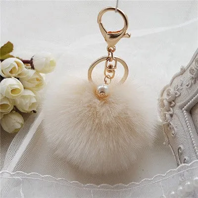 2016 Hot Sale, Fluffy Ball Keychain Cute Pompom Simulation Rabbit Fur Ball Key Chain For Car Key Ring Car Bag Pendant Chaveiro