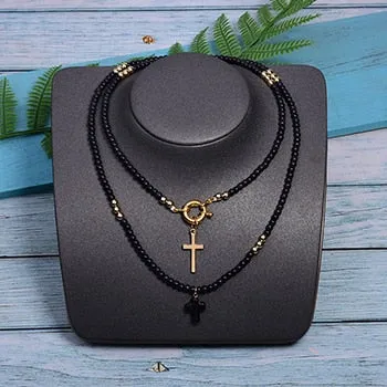 85 cm long women's cross pendant necklace fashion color beads boho double statement women's necklace direct sales