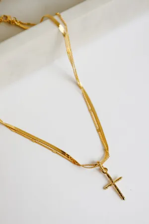 Anna Gold Layered Cross Charm Necklace