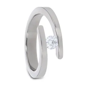 ANNA | Women's Silver Titanium Ring, Tension Set Diamond