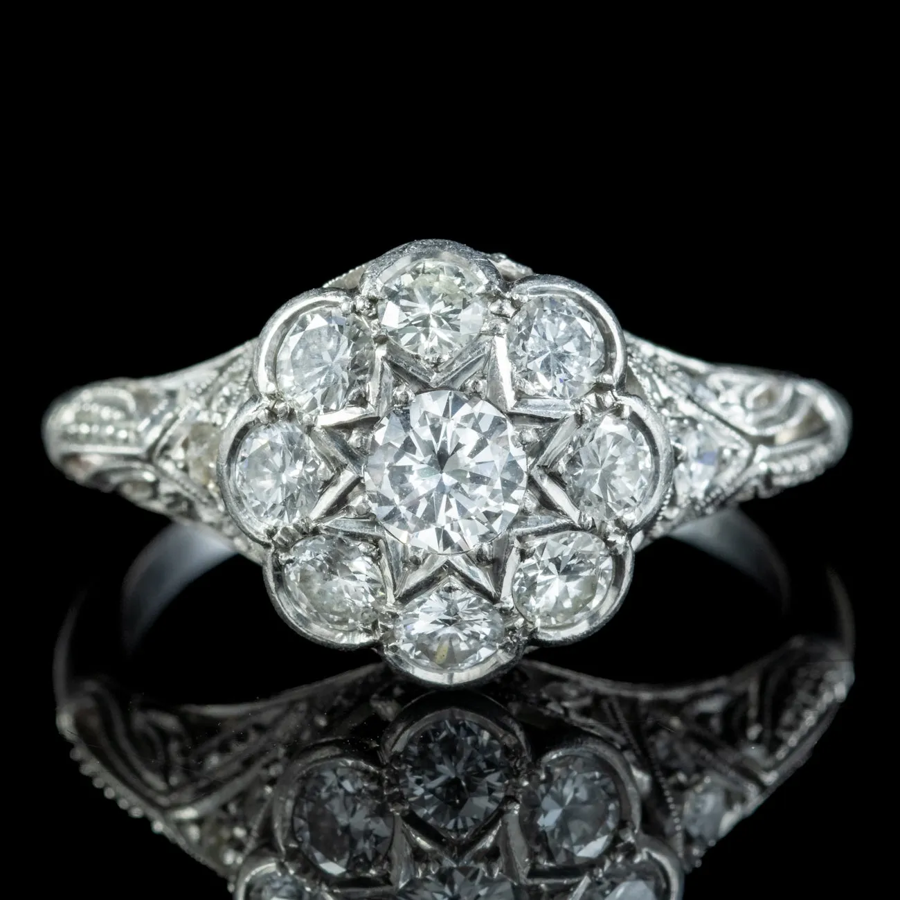 Antique Art Deco Diamond Cluster Ring 1.50ct Of Diamond