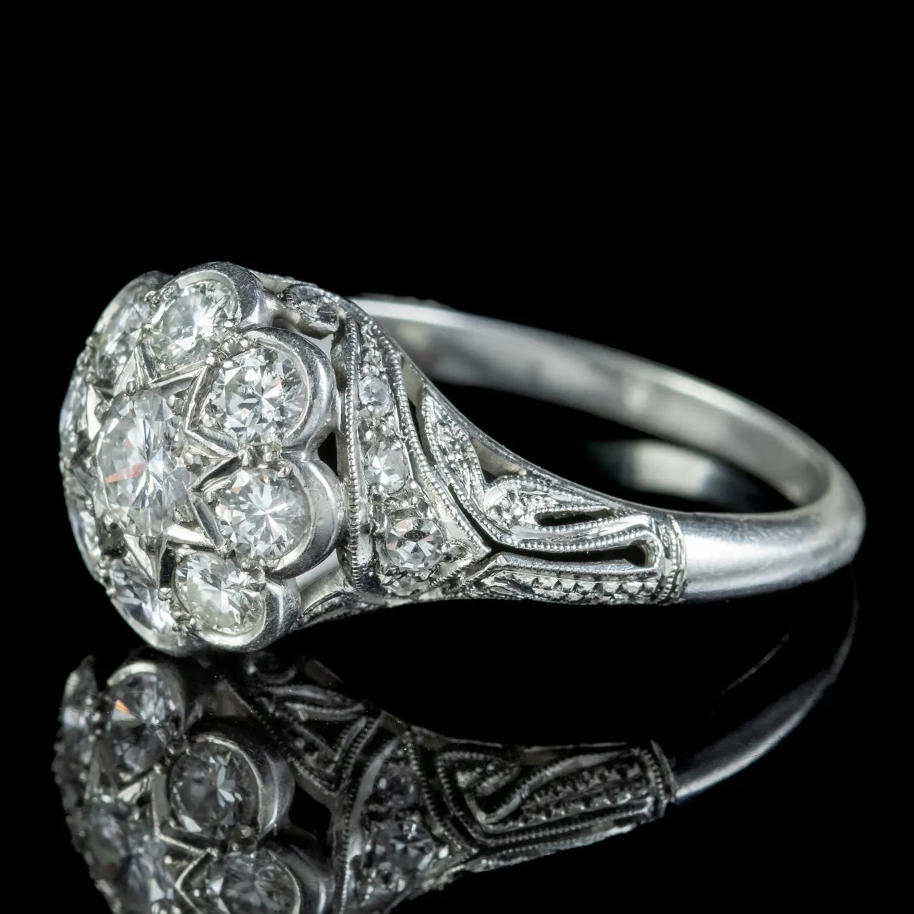 Antique Art Deco Diamond Cluster Ring 1.50ct Of Diamond