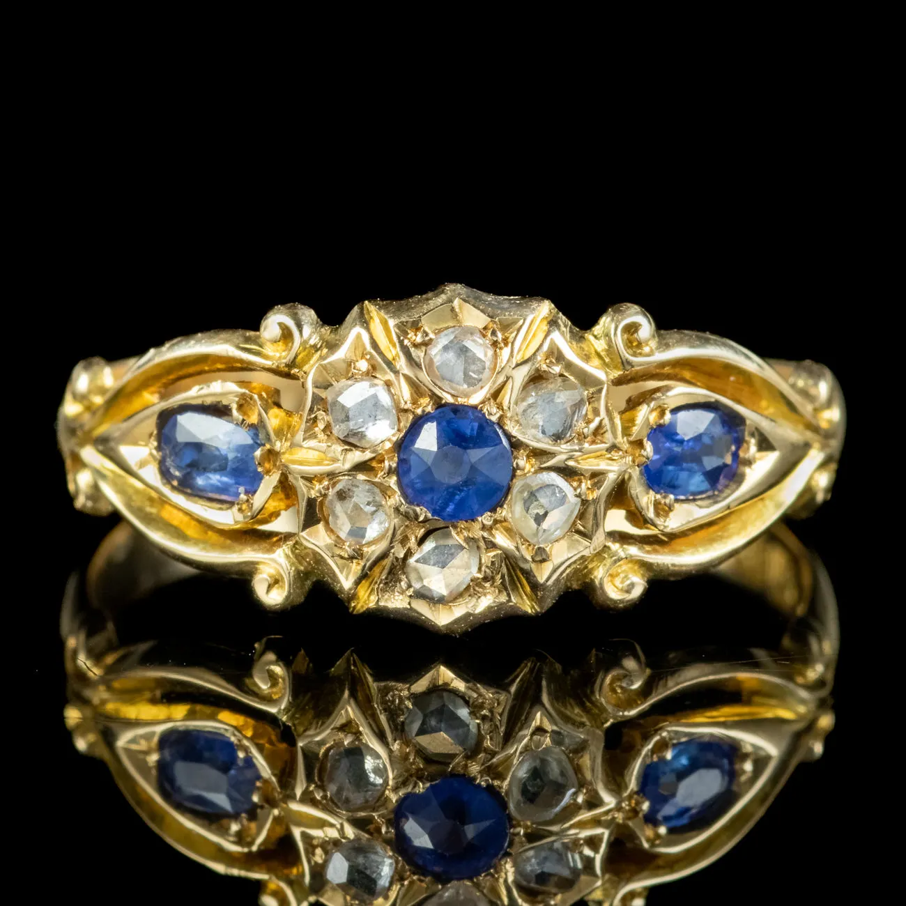 Antique Art Deco Sapphire Diamond Cluster Ring Dated 1919