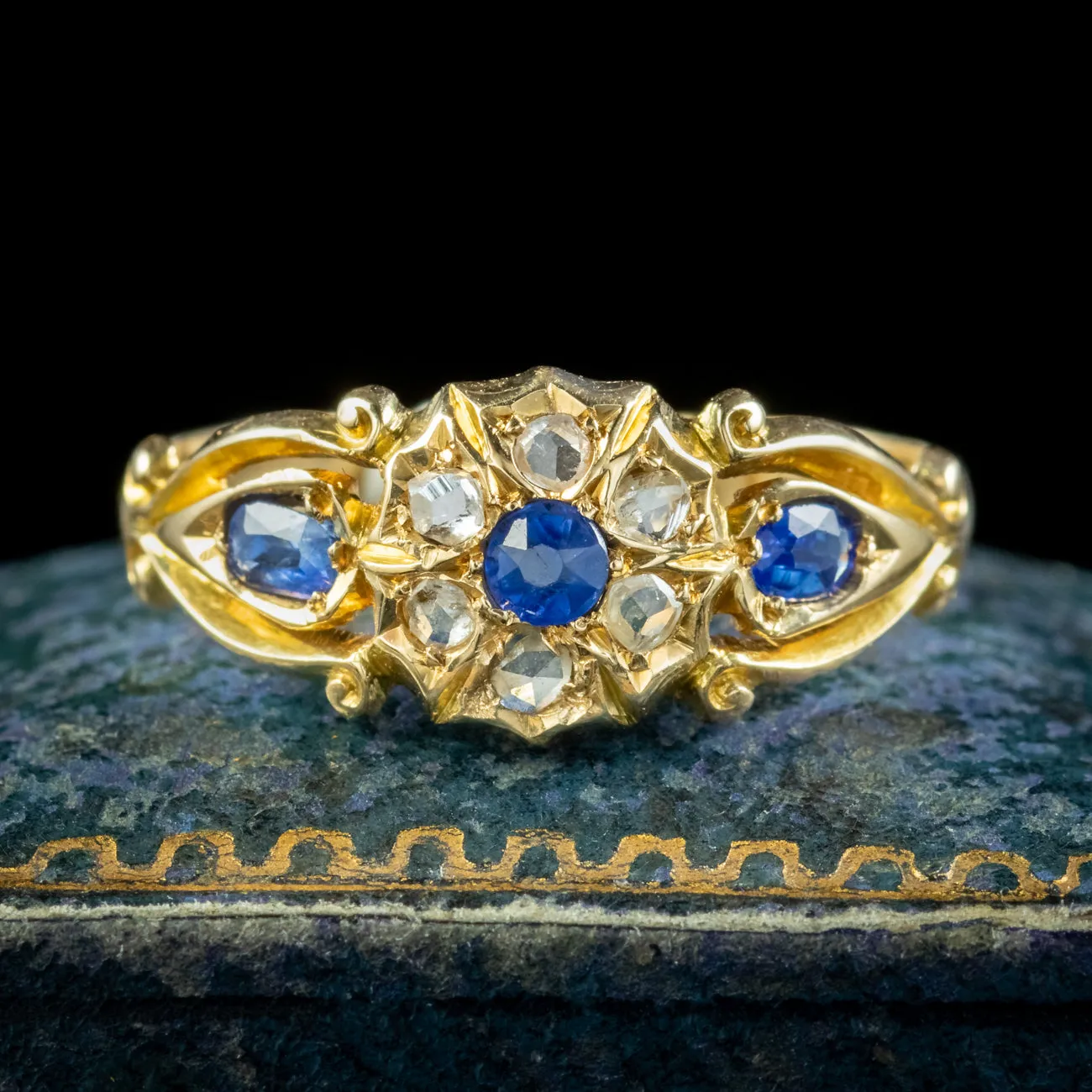 Antique Art Deco Sapphire Diamond Cluster Ring Dated 1919