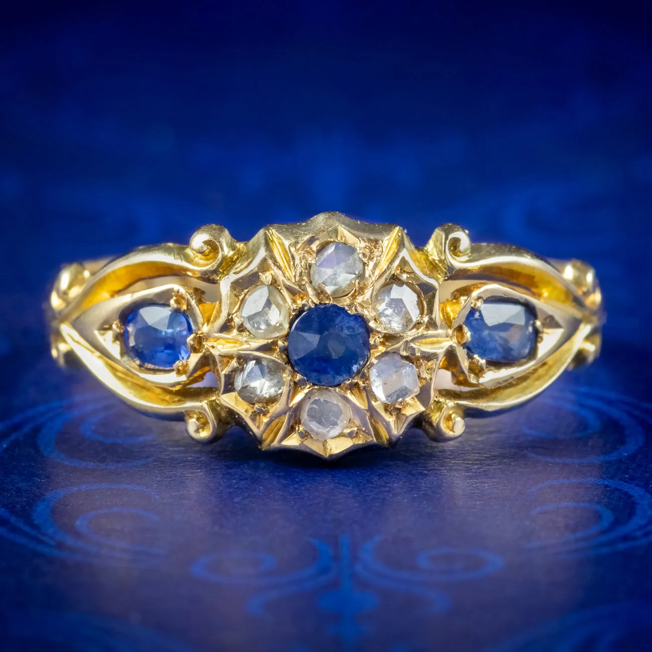 Antique Art Deco Sapphire Diamond Cluster Ring Dated 1919