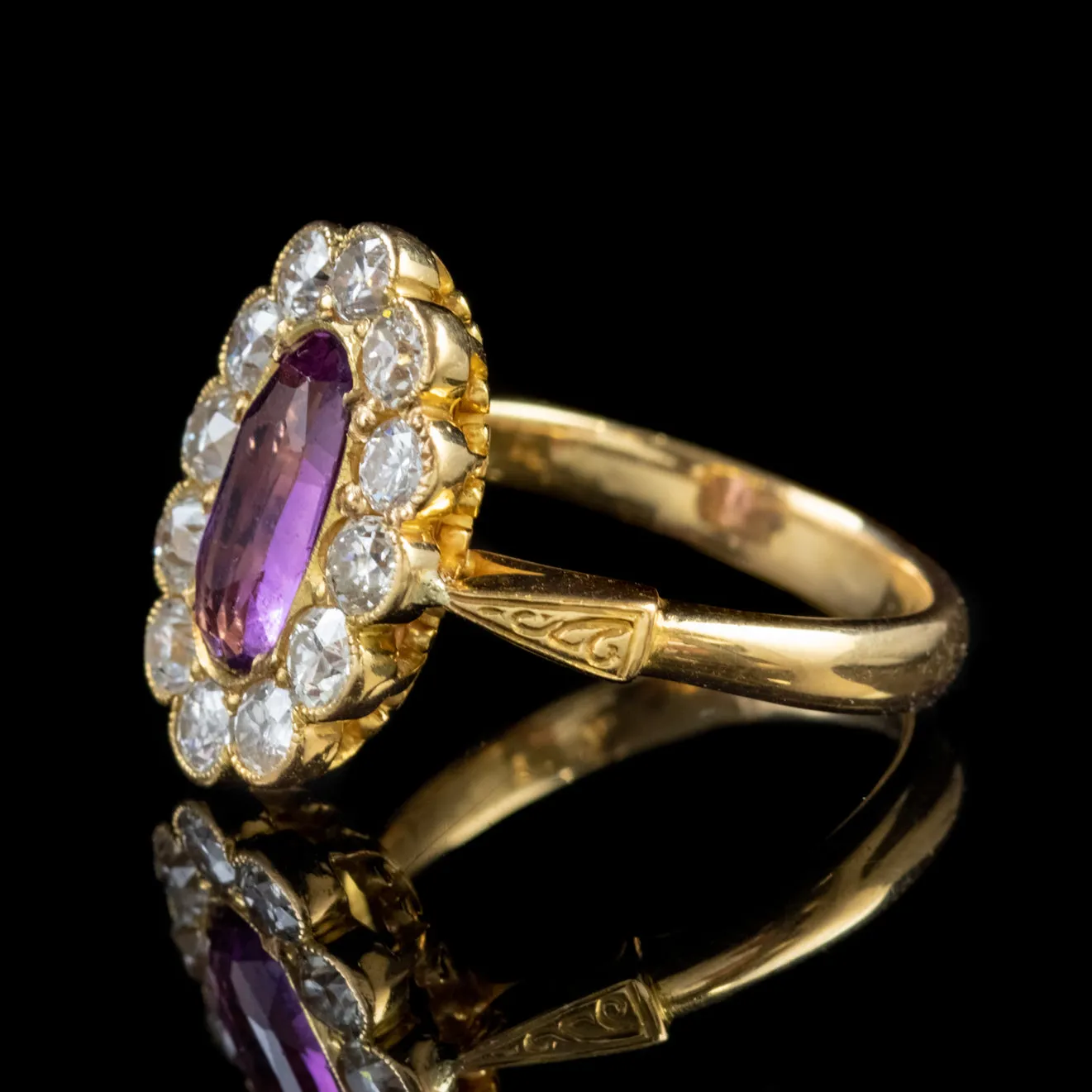 Antique Victorian Pink Sapphire Diamond Cluster Ring 18Ct Gold Circa 1900