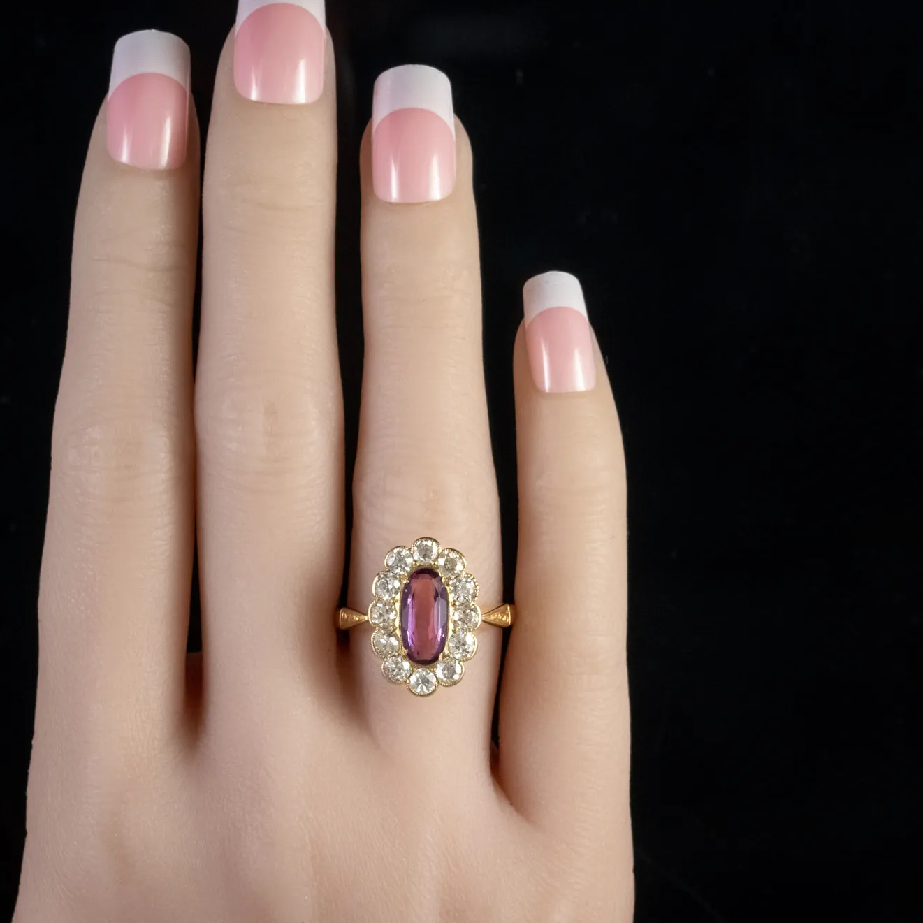 Antique Victorian Pink Sapphire Diamond Cluster Ring 18Ct Gold Circa 1900