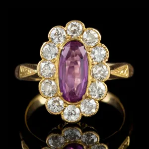 Antique Victorian Pink Sapphire Diamond Cluster Ring 18Ct Gold Circa 1900