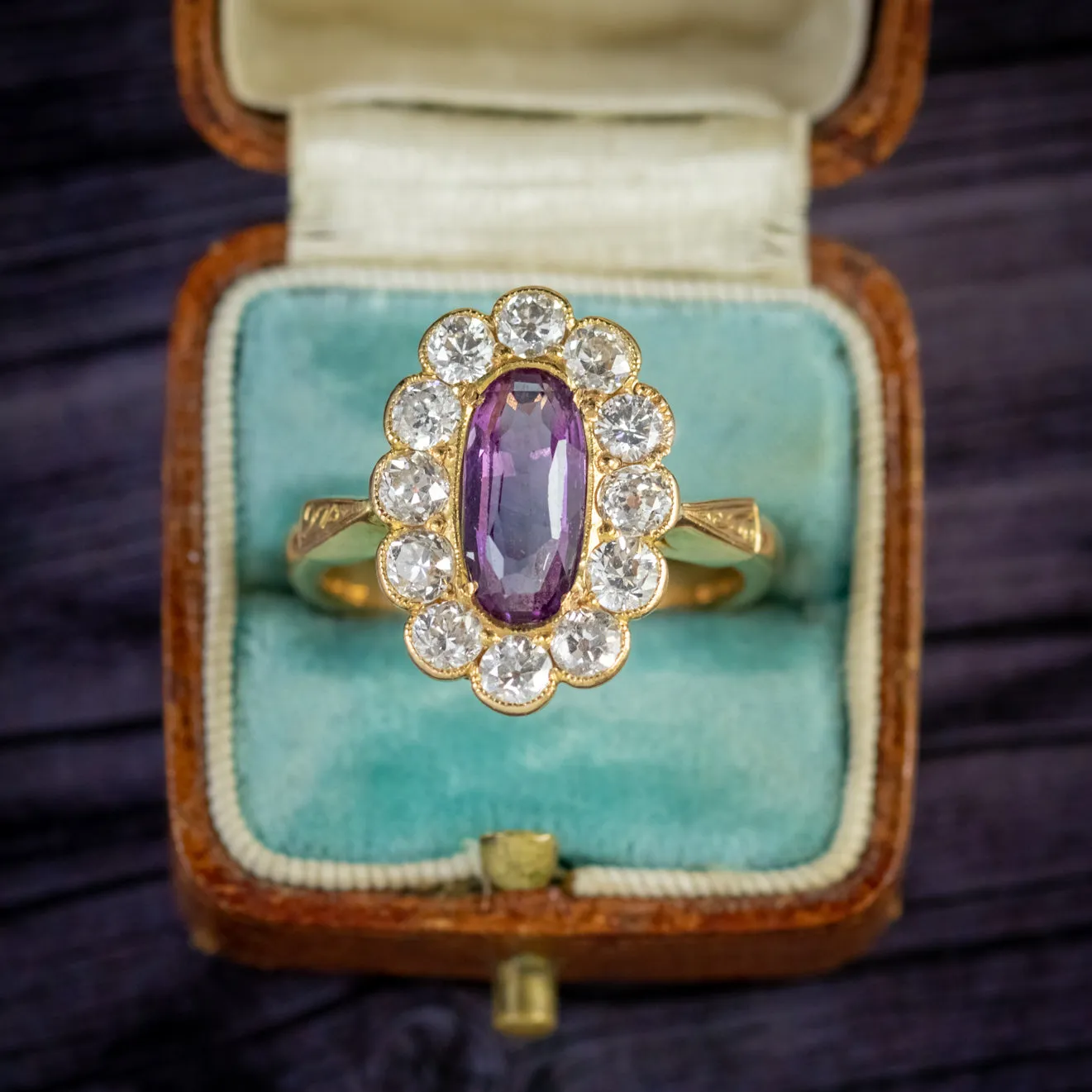 Antique Victorian Pink Sapphire Diamond Cluster Ring 18Ct Gold Circa 1900