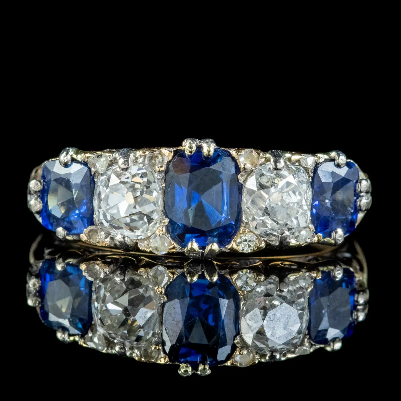 Antique Victorian Sapphire Diamond Ring 1.70ct Sapphire Circa 1900