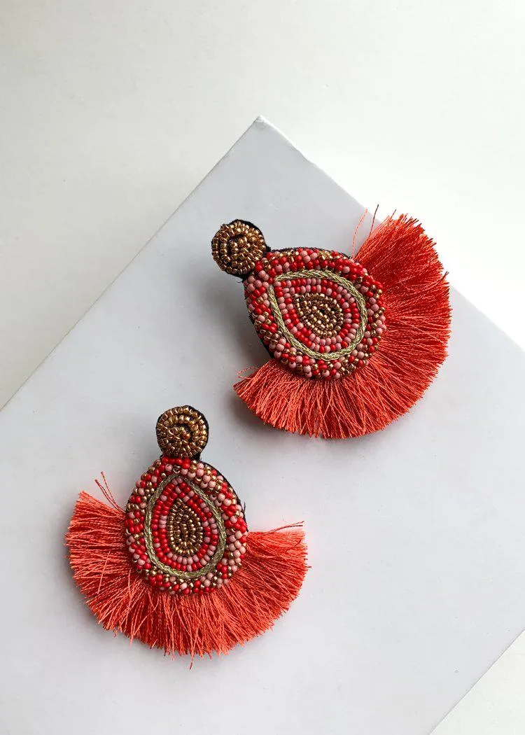 Apple Bay Red and Pink Beaded Fringe Drops