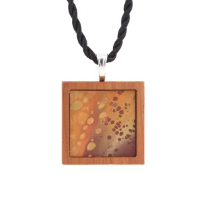 Art Necklace, orange and earth tones painting in hardwood frame