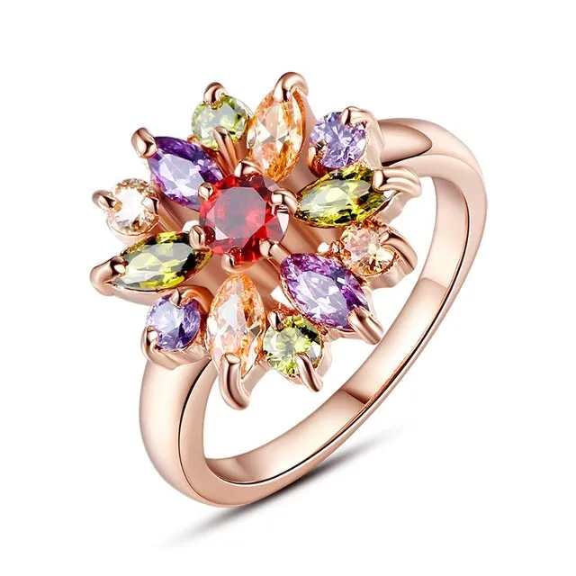 BAMOER 3 Colors  Rose Gold Color Finger Ring for Women with AAA Multicolor Cubic Zircon Wedding Berloque #6 7 8 9 JIR031