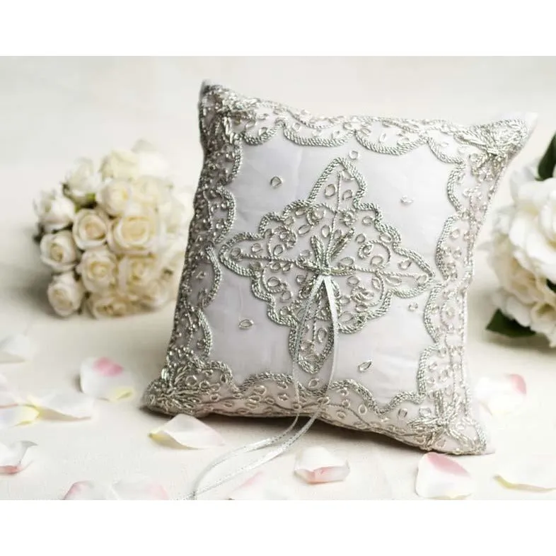 Beautiful Silver Woven Ring Pillow