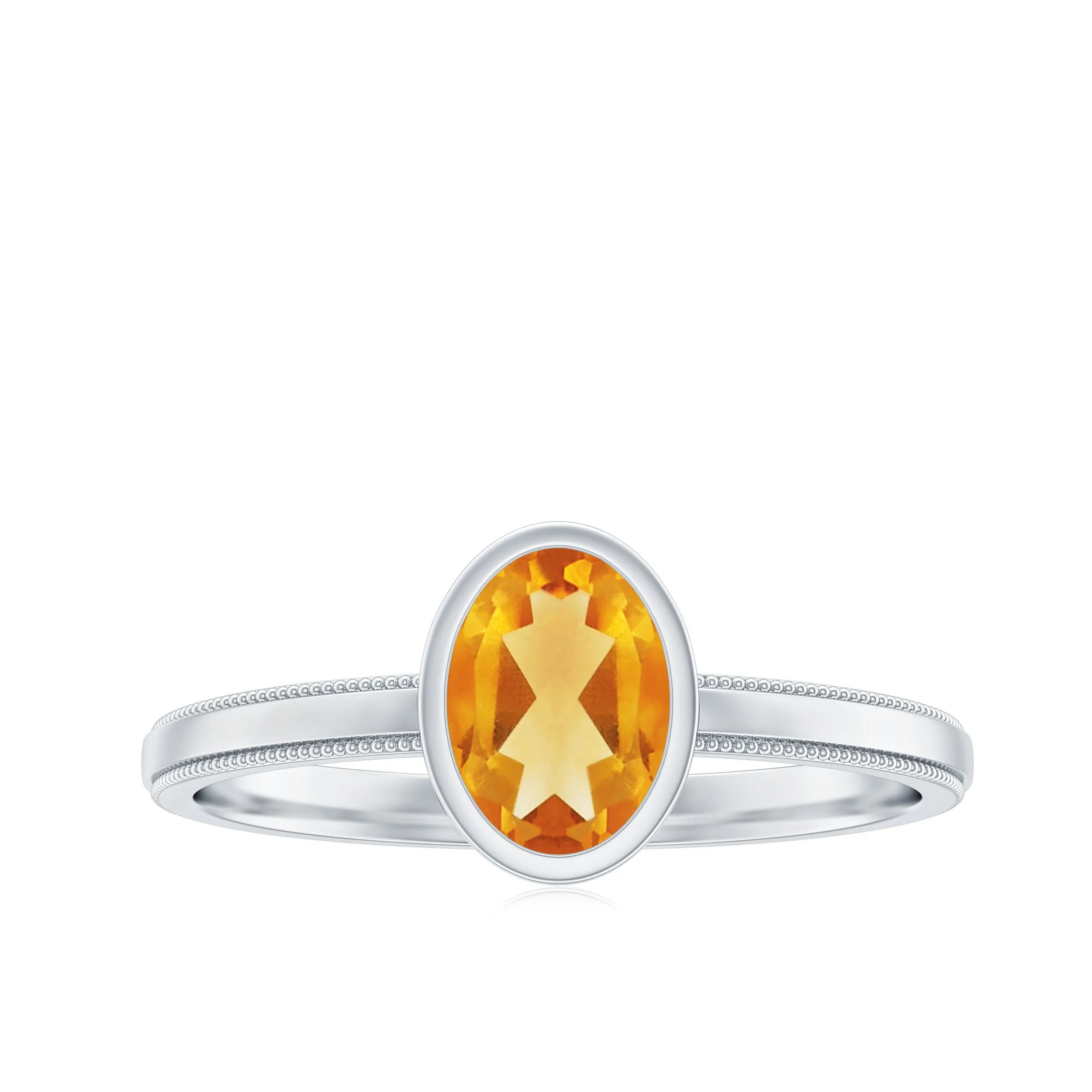 Bezel Set Oval Citrine Solitaire Ring with Beaded Detailing