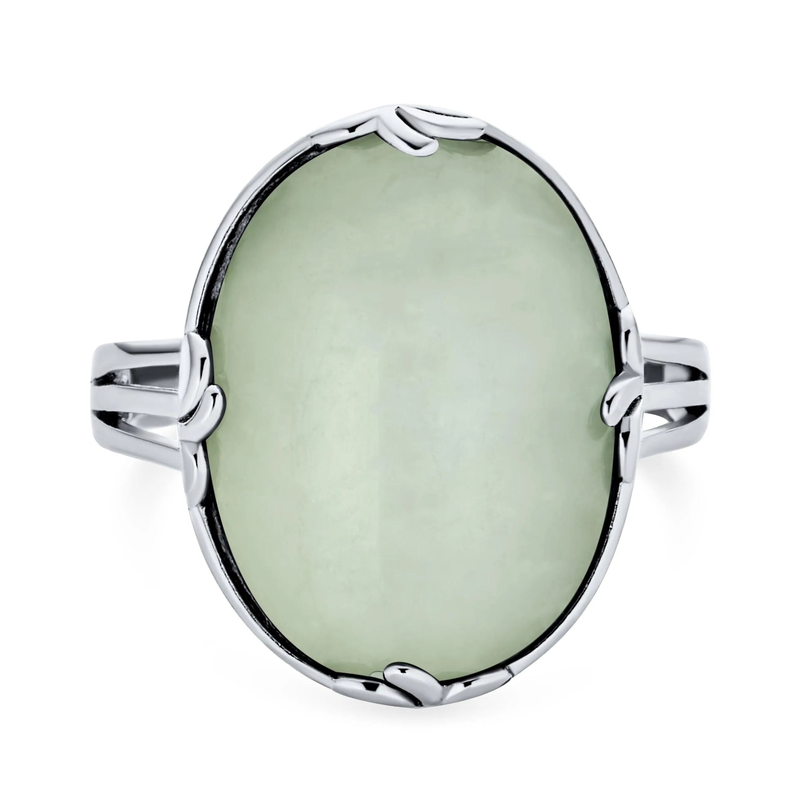 Big Oval Gemstone Western Statement Jade Turquoise Ring .925 Silver