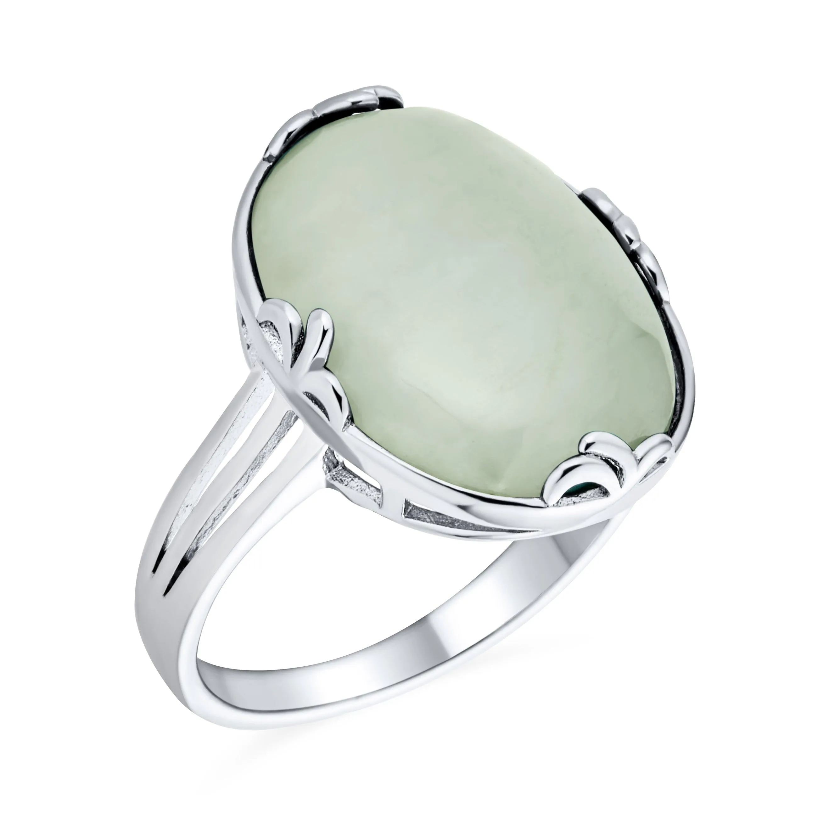 Big Oval Gemstone Western Statement Jade Turquoise Ring .925 Silver