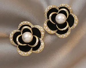 Black Camellia Earrings