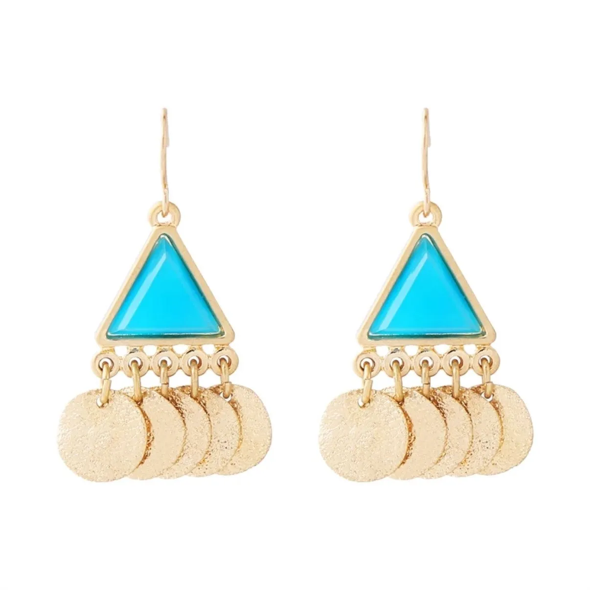 Bohemian Blue & Red Triangle Acrylic Golden Tassel Drop Earrings