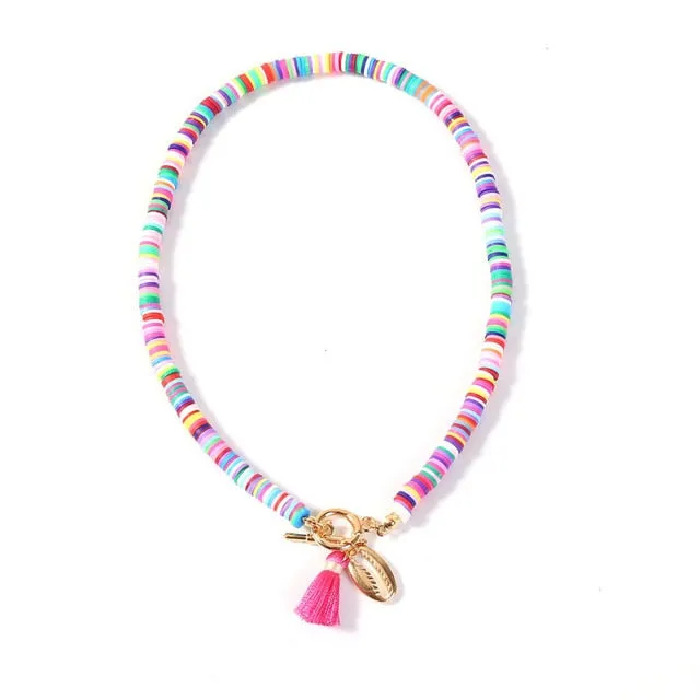 Bohemian Choker Necklace Women Colorful Tassel Charm Shell Necklace Lovely Clavicle Chain Party Friendship Gift Jewelry