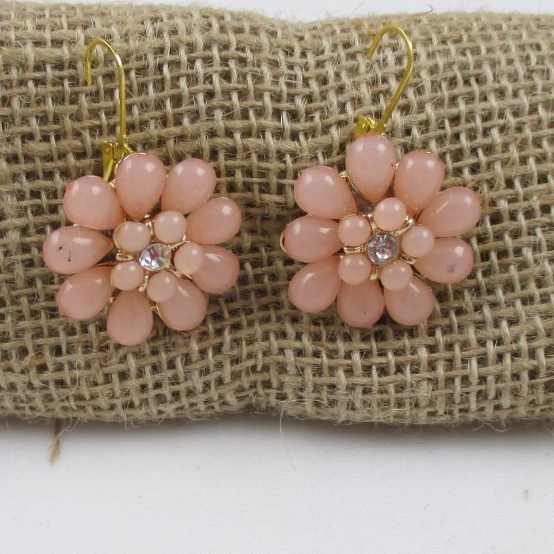 Bold Peach Crystal Flower Gold Drop Earrings