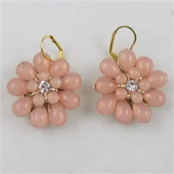 Bold Peach Crystal Flower Gold Drop Earrings